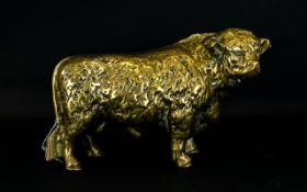 Large Brass Fireside Bull, Realistically Modelled.