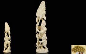 Japanese Meiji Period 1864 - 1912 Large Carved Ivory Figure - Father and Son Figure,