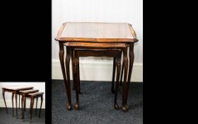 Nest Of Three Mahogany Tables, Glass Covers To Tops, Height 21 Inches,