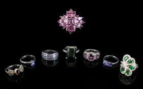A Collection of Excellent Gem Set Silver Dress Rings.