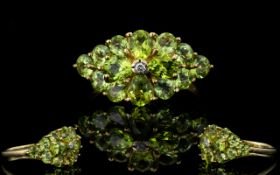 Ladies 9ct Gold Attractive Peridot Cluster Dress Ring. Fully Hallmarked for 375 - 9ct.