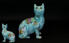 Emile Galle Style - Late 19th Century Art Pottery Cat Figure with Glass Eyes.