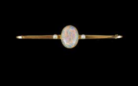 Antique Period - Excellent 15ct Gold Brooch, Set with Cabochon Cut Opal to Centre,
