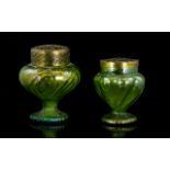 Two Late 19th Century Opalescent Glass Rose Bowls Each with original reticulated metal fog/grid.