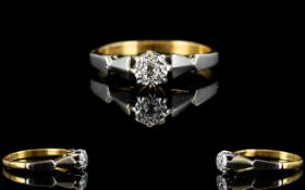 18ct Gold and Platinum Illusion Set Single Stone Diamond Ring. Marked 18ct Gold. Ring Size I - J.