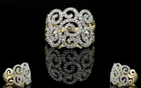 Antique Style Well Made Large and Attractive Diamond Set Dress Ring, Filigree Design.