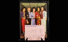 Bay City Rollers Autographs on a Page - Dated 1974. All Five Have Signed + Picture.