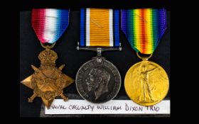 Great War Medal Trio Awarded to William Dixon - Petty Officer Stoker. Service No 298628, Royal Navy.