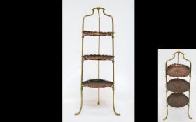 Arts And Crafts Style Copper And Brass Three Tier Cake Stand Brass framed with three copper trays