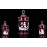 Mary Gregory Style Nice Quality Cranberry Glass Lidded Jar, In Wonderful Condition.