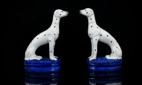 Staffordshire - Mid 19th Century Fine Pair of Seated Whippets / Dogs,