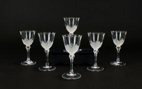 J G Durand Cristal D'Arques Of France Set Of Six Sherry Glasses In The Florence Satin Design Circa