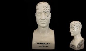 Antiqued - Ceramic Phrenology / Medical Life-Size Head / Bust, by L.N. Fowler. c.1950's / 1960's.
