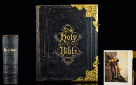 Victorian Period Large Leather Bound Delux Holy Bible, with Commentaries of Scott and Henry,