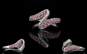 Ladies 9ct White gold Nice Quality Pink Diamond Set Contemporary Designed Dress Ring,