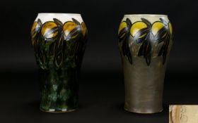 Royal Doulton Pair of Stoneware Vases. c.1910 - 1920. By Florrie Jones ' Oranges ' Pattern. Royal