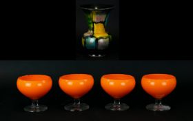 Set of ( 4 ) Retro Opaque Orange Glasses. Height Approx 3.5 Inches, A/F + Small Poole Style Vase.