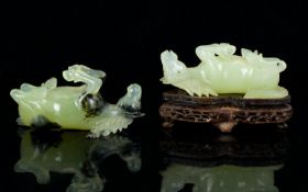Chinese - Early 20th Century Pair of Hand Carved - Natural Celadon Jade Horse Figure / Sculptors,