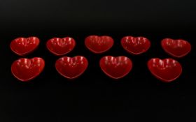 Nine Carltonware Red Heart Shaped Small Dishes.