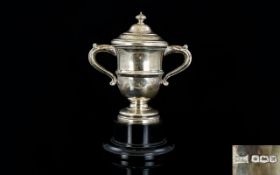 Walker & Hall - Small Silver Two Handle Lidded Trophy / Cup of Solid Construction.