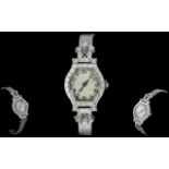 Art Deco Period Superb Quality Platinum and Diamond Set Mechanical Cocktail Watch.