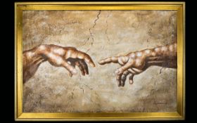 Large Textured Acrylic on Board in the style of Michaelangelo's Sistine Chapel,