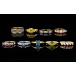A Collection of Contemporary 9ct Gold Stone Set Dress Rings ( 9 ) Nine In Total.