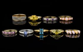 A Collection of Contemporary 9ct Gold Stone Set Dress Rings ( 9 ) Nine In Total.