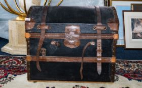 Early 20th Century Steamer Trunk Leather Clasp With Brass And Wood Strap Work.