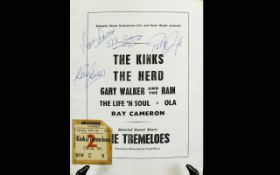The Kinks Autograph In 1960's Programme & Ticket.
