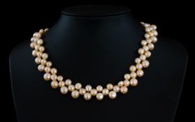 Peach Cultured Button Pearl Collar Necklace,