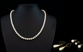 Fine Quality Single Strand Cultured Pearl Necklace with 9ct Gold Bow Tie Clasp with Matching Two