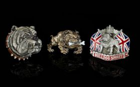 British Bull Dog Interest three pewter tone statement belt buckles,