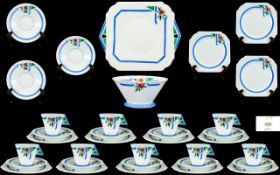Shelley - Hand Painted and Stunning Art Deco Period ( 35 ) Piece Bone China Tea Service,
