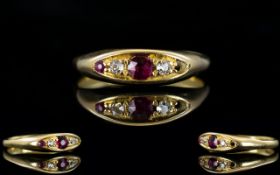 Antique Period 18ct Gold Diamond and Ruby 3 Stone Dress Ring. Marked 18ct. Ring Size - L. Please See