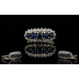 Ladies - Vintage 9ct Gold Diamond and Sapphire Set Dress Ring,