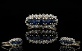 Ladies - Vintage 9ct Gold Diamond and Sapphire Set Dress Ring,