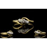 Antique Period 18ct Gold 3 Stone Diamond Dress Ring, Set with Diamond Chips.