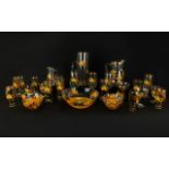 A Large Collection Of 1960's Retro Glasssware Over 20 pieces to include carafe , punch bowl,