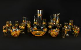 A Large Collection Of 1960's Retro Glasssware Over 20 pieces to include carafe , punch bowl,