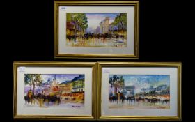 R L Valente - Three Acrylic On Board Paintings, Parisian Scenes, All Signed Lower Right, 7.