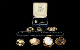 A Small Collection Of Vintage Costume Jewellery Nine items in total to include French jet collar