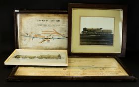 Railway Interest. Four Framed Pictures To Include Stand And Station Diagram Of Signals. G E R