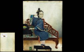 Chinese - Good Quality 19th Century Miniature Painting on Ivory, Depicts a Young Chinese Girl