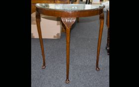 Early to Mid 20th Century Half Round Oak Hall Table with Shaped Glass Top, Supported on 3 Tapered