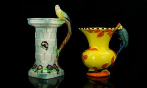 Art Deco Period Wade Pottery Budgerigars on a Bird Bath Vase / Pitcher. Height 10.