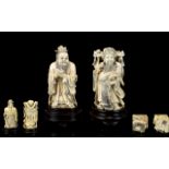 Japanese Pair of Superb Quality Carved and Signed Ivory Okimono Figures of Importance,