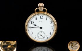 American Watch Co Waltham - Keyless 9ct Gold Open Faced Pocket Watch.