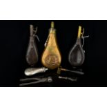 A Good Collection of 19th Century English Powder Flasks ( 4 ) and Accessories ( 3 ) ,
