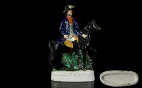 Staffordshire Early Hand Painted Dick Turpin Figure. c.1860. Dick Turpin of His Famous Black Bess,